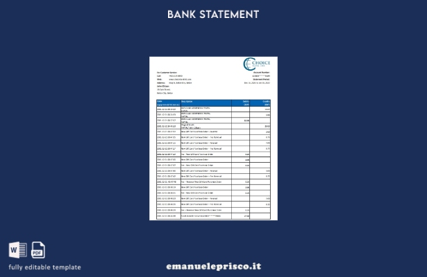 modello Excel di estratto conto bancario Belize Choice in stile verificato